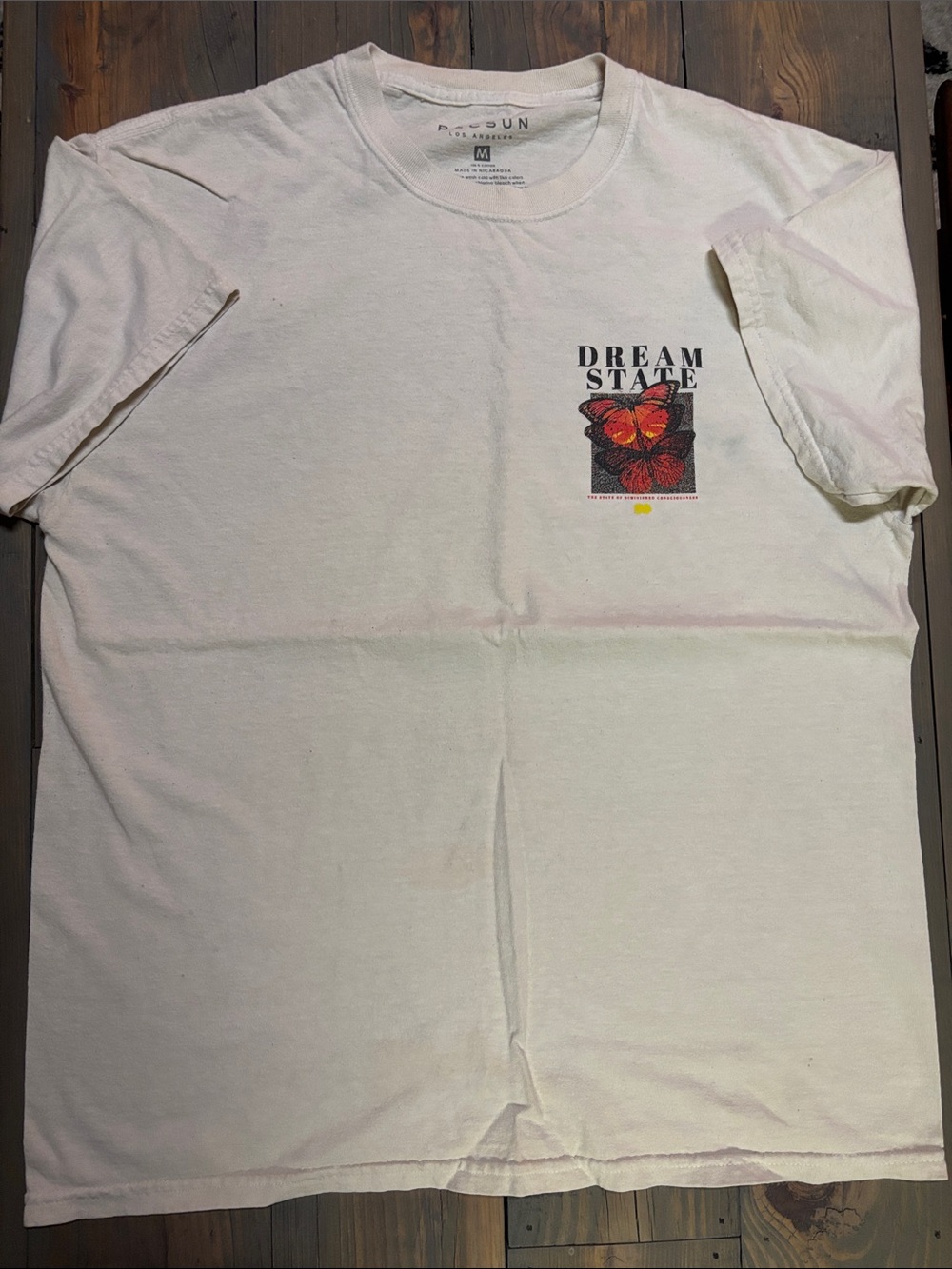 PacSun Men's Cream Short-Sleeve Tee with Red & Orange Butterfly Graphic